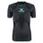 Women's Triflex V3 Body Armour by Gilbert is a black, short-sleeve padded rugby shirt featuring the "GILBERT" logo on the chest; this lightweight protective gear offers enhanced padding on the shoulders and chest areas for superior impact protection in women's sports.