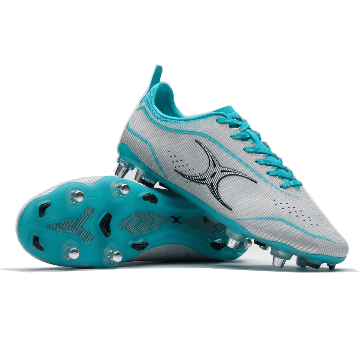 Gilbert Cage Pro Pace 6S Rugby Cleat Soft Ground Boot Grey/Aqua