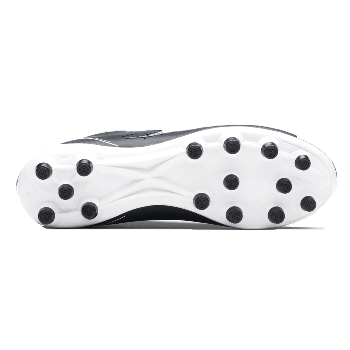 The image shows the bottom view of a Gilbert Cage Torq MSX FG rugby boot with black cleats and a white multi-surface sole.
