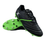 A pair of Gilbert Sidestep X20 6S Power SG soccer cleats in black and fizz green, with Speedplate HYB Outsole metal studs and featuring a white logo on the side. One cleat is displayed on top of the other to showcase both the upper and sole.