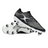 The Gilbert Icon Power 8S V2 SG rugby boots in black feature a classic black and white design with metal studs—one boot upright, one on its side to showcase the stud layout—perfect for soft ground play or scrummaging.