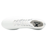 Top view of the Gilbert Icon X 6S SG rugby boot in white, featuring laces and "GILBERT" on the insole; designed for forwards and ideal for soft ground.