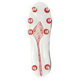 The image shows the Gilbert Icon Players 8S - White rugby boot by Gilbert, featuring a white sole with eight metal studs and red accents—perfect for forwards needing optimal grip and stability on soft ground.