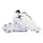 A pair of Gilbert Sidestep Icon 8S rugby boots in White/Black, featuring black laces, a black Gilbert logo, and a durable 8-stud metal stud sole configuration.