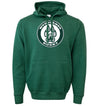 The Woodlands Youth Center Chest Paw Print Hoodie by WRS Augusta features a circular "Woodlands Rugby" logo with a paw print on the chest, crafted from athletic fleece for comfort and style.