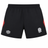 The England Contact Training Short 24/25 by Umbro, from Castore, features black fabric with red side panels, the iconic Umbro logo, and a white rose on the front—ideal for rugby or contact training sessions.