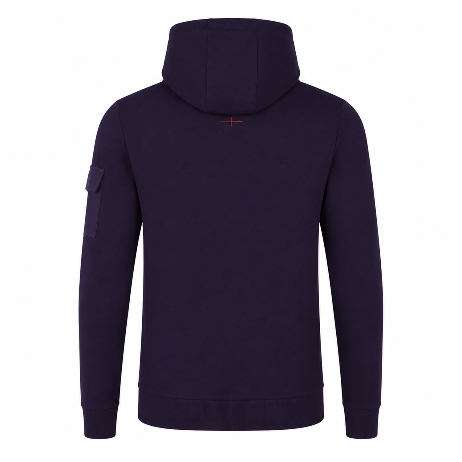 The Women's England Presentation OH Hoodie 24/25 by Umbro for Castore is displayed from the back, highlighting a patch pocket on the left sleeve and a small stitched detail below the hood.