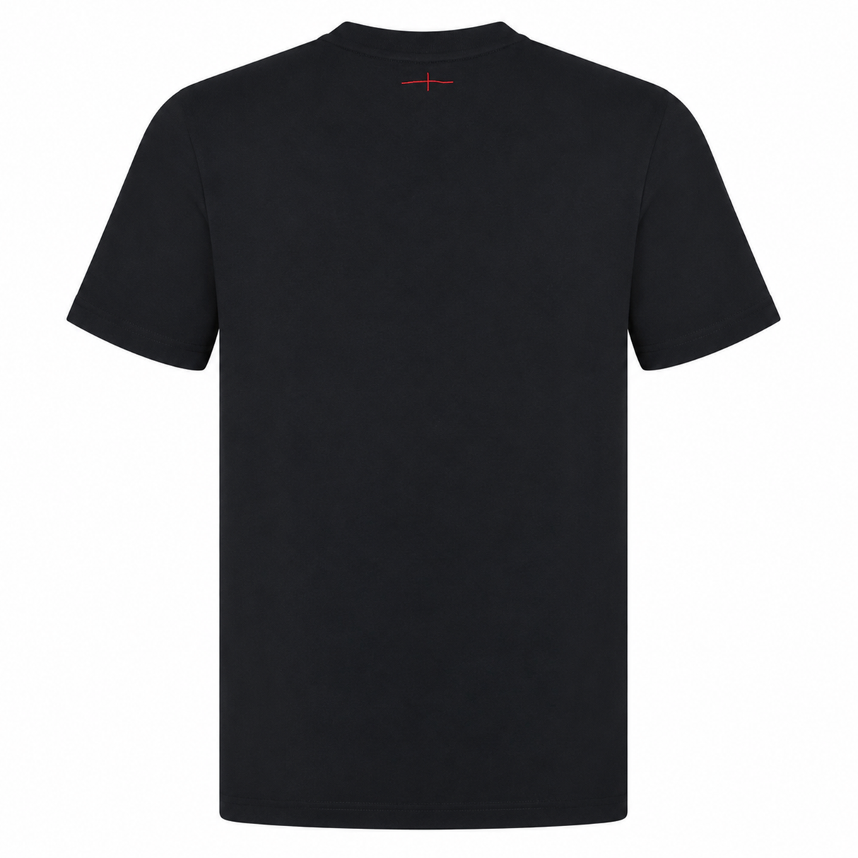Back view of the England Presentation Tee 24/25 by Castore, featuring a plain black design with a small red stitched detail near the neckline, inspired by England Rugby style.