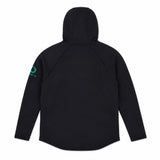 A back view of the Ireland 25/26 Travel Hoodie by Canterbury in black, featuring long sleeves and a subtle turquoise logo on the left arm—a must-have for fans seeking authentic IRFU style.