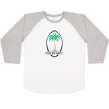 White and grey 3/4 sleeve baseball tee with vintage Fiji Rugby logo.