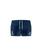The Custom Canterbury Yokohama Shorts - Women's by Teamatical are navy blue athletic shorts with white drawstrings, featuring a white "A" logo on the left and a "Bulldogs All Access" logo on the right.
