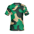 The Teamatical WRS MENS PRO JERSEY - CAMO is a short-sleeve t-shirt featuring a green, beige, and black camouflage pattern with a "WRS" logo on the left chest.
