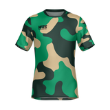 The Teamatical WRS MENS PRO JERSEY - CAMO is a short-sleeve t-shirt featuring a green, beige, and black camouflage pattern with a "WRS" logo on the left chest.