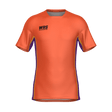 The Teamatical WRS MENS PRO JERSEY - CLEAN is an orange short-sleeve athletic shirt with purple side panels and "WRS WORLD RACER STOP" in black on the upper left chest.