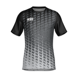 The Teamatical WRS Mens Pro Jersey - Crosshatch features short sleeves, a black and gray diagonal crosshatch pattern, and "WRS" text on the left chest.