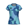 The Teamatical WRS Womens Pro Jersey - Camo is a blue camouflage short-sleeve shirt with a "WRS" logo on the upper left chest, shown on a plain white background.