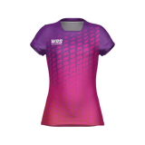 Purple and pink sports jersey with WRS logo on a white background