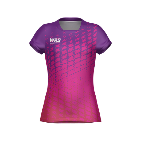 Purple and pink sports jersey with WRS logo on a white background