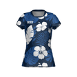 The Teamatical WRS WOMENS PRO JERSEY - HAWAIIAN is a short-sleeved women's shirt featuring a blue and white tropical floral design and the "WRS" logo on the upper chest.