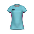 Light blue athletic shirt with pink accents on a white background