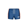 The WRS WOMENS PRO SHORT - CLEAN by Teamatical features blue fabric, red side stripes, white drawstrings, and a "WRS WORLD RUGBY SHOP" logo on the lower left thigh, shown against a plain white background.