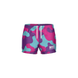 Colorful camouflage-patterned shorts with a visible brand logo on a white background
