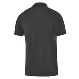 Back view of a black Nike RC Toulon Training Polo with olive green side panels.