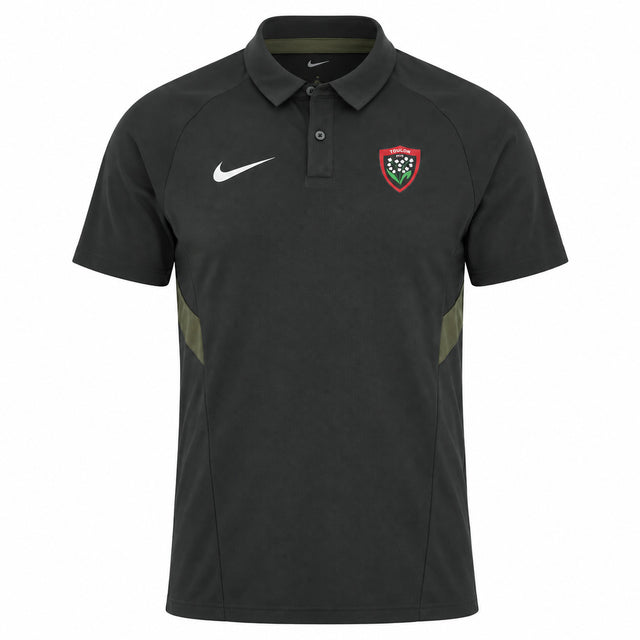 Black RC Toulon Training Polo by Nike with a dark green side panel, a white Nike swoosh on the right chest, and the team crest on the left.