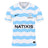 White short-sleeved Racing 92 26/27 Stadium Home Jersey by Nike featuring light blue wavy horizontal stripes, sponsor logos, and team branding on the chest.