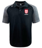 Discover the San Diego Legion Rugby Academy Elite Polo by EMB Canterbury: a black polo with gray sleeves, made from Vapodri fabric for lightweight durability. It features the "LEGION SD Rugby Academy" logo on the chest.
