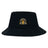 The Arrows Rugby Club 10th Anniversary Crusher Bucket Cap by EMB S&S Activewear features an embroidered yellow and black crest logo with text and a shield—stylish sun protection for any occasion.