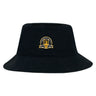 The Arrows Rugby Club 10th Anniversary Crusher Bucket Cap by EMB S&S Activewear features an embroidered yellow and black crest logo with text and a shield—stylish sun protection for any occasion.