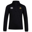 The Arrows Rugby Club 10th Anniversary 1/4 Zip Mid Layer Training Top by EMB Canterbury features a black design with the Canterbury logo on the right chest and a yellow and black embroidered crest on the left.
