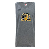The Arrows Rugby Club 10th Anniversary Tempo Vapodri Singlet by WRS Canterbury is a gray, sleeveless singlet made from recycled polyester with a "10th Anniversary Season 2016–2025" chest logo and a Canterbury logo on the left shoulder.