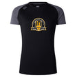 The Arrows Rugby Club 10th Anniversary Women's Elite Training Tee by WRS Canterbury features black and grey recycled polyester, a chest shield, and "10th Anniversary Season 2016–2026" logo.