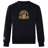 The Arrows Rugby Club 10th Anniversary Club Crew Sweatshirt by WRS Canterbury is a black ultra-soft sweatshirt with a "10th Anniversary Season 2015-2025" chest emblem and a small white Canterbury logo on the left sleeve.