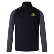 The Arrows Rugby Club 10th Anniversary Elite First Layer by EMB Canterbury is a black and gray long-sleeve rugby training top with a quarter-zip collar, gold and white crest, and advanced VapoDri tech for comfort.