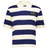 The EMB Augusta Women's Vintage Argentina Prep Street Rugby Crop is a short-sleeve collared tee with wide navy and white stripes, plus an embroidered yellow cheetah and "1910" on the left chest.