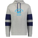 The WRS Augusta Nations of Rugby Argentina Jackson Way Hoodie is light grey with navy sleeve stripes and a bold blue "Argentina Rugby" logo with a jaguar head on the chest.