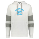 Show your rugby pride with the WRS Augusta Nations of Rugby Argentina Jackson Way Hoodie—white with gray sleeve stripes, front pocket, and a blue "Argentina Rugby" jaguar logo on the chest.