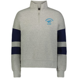 The EMB Augusta Women's Nations of Rugby Argentina Jackson Way Pullover features a light grey design, navy blue sleeve stripes, and an "Argentina Rugby" logo on the left chest.