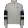 The EMB Augusta Women's Nations of Rugby Argentina Jackson Way Pullover features a light grey design, navy blue sleeve stripes, and an "Argentina Rugby" logo on the left chest.