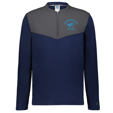 The EMB Augusta Nations of Rugby Argentina Sideline Grid 1/4 Zip Pullover in navy and gray features a bold puma graphic and "Argentina Rugby" logo on the left chest.