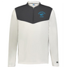 The EMB Augusta Nations of Rugby Argentina Sideline Grid 1/4 Zip Pullover features long sleeves, a half-zip design, dark gray upper with cream lower sections, and an "Argentina Rugby" logo on the left chest.