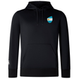 The EMB Canterbury Argentina Shield Club Lightweight Hoodie is a lightweight black hoodie with a small blue and white Argentina shield emblem on the chest and a logo on the right sleeve, ideal for rugby supporters.
