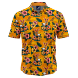 Show your Wallabies pride during the British & Irish Lions tour with the Ashtabula Wallabies “Skipper” Hawaiian Shirt, featuring bright yellow fabric with cartoon kangaroos, surfboards, pink hibiscus flowers, and green leaves.