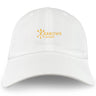 The Arrows Rugby Club Adult Low-Profile Cotton Twill Dad Cap by EMB S&S Activewear features a yellow three-crossed-arrows logo embroidered on white—ideal for any fan.