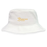 The Arrows Rugby Club Crusher Bucket Cap by EMB S&S Activewear is a white cotton twill hat with "Arrows Rugby" and a yellow three-crossed-arrows logo on the front, providing excellent sun protection for fans.