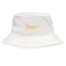 The Arrows Rugby Club Crusher Bucket Cap by EMB S&S Activewear is a white cotton twill hat with "Arrows Rugby" and a yellow three-crossed-arrows logo on the front, providing excellent sun protection for fans.
