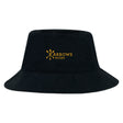 The EMB S&S Activewear Arrows Rugby Club Crusher Bucket Cap is a black cotton twill hat featuring a yellow "Arrows Rugby" logo with crossed arrows, combining classic style and sun protection in a sporty design.